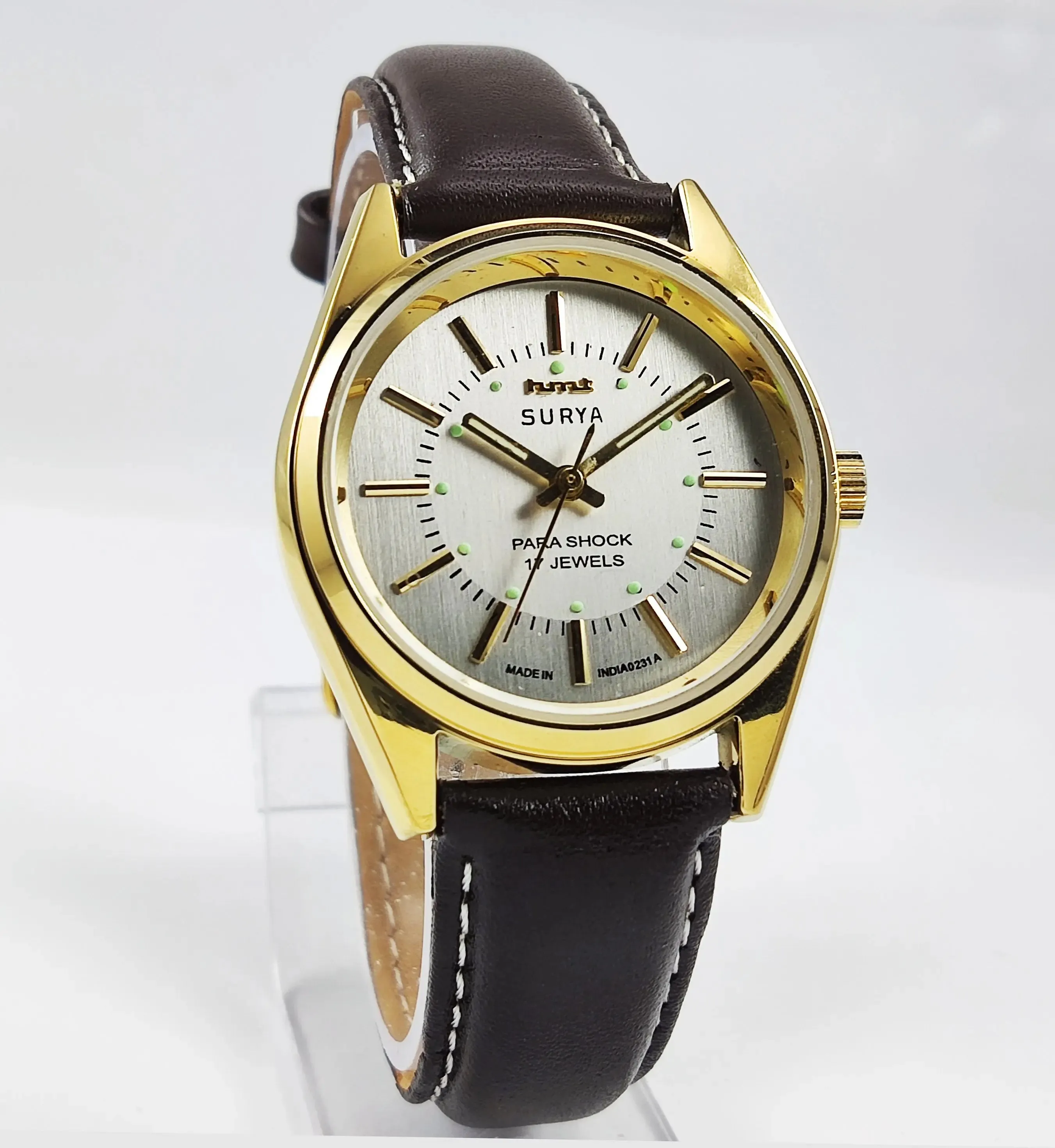 HMT Surya Para Shock 17 Jewels Silver Dial Transparent Back Mechanical Hand winding Men's Wrist Watch