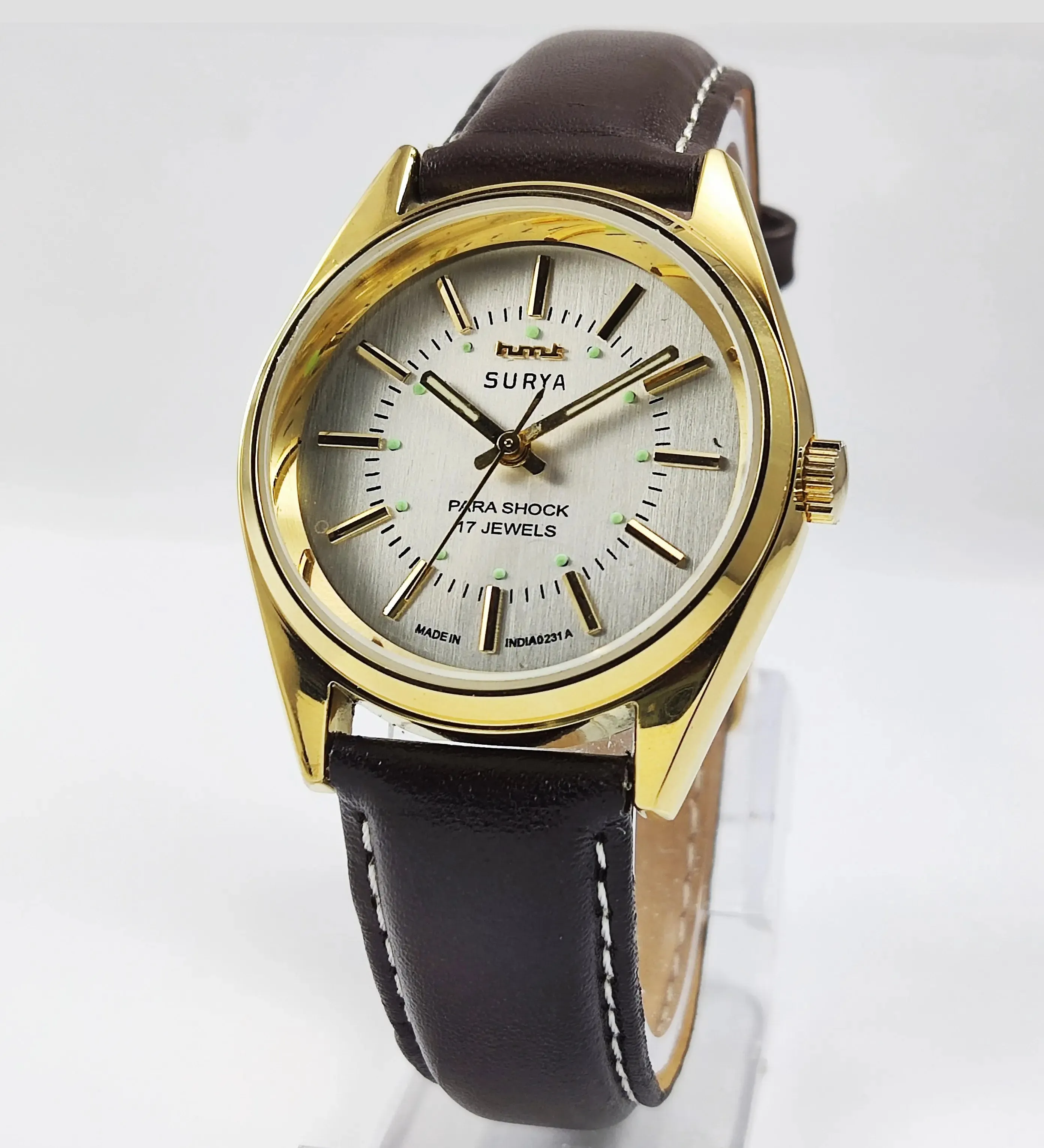 HMT Surya Para Shock 17 Jewels Silver Dial Transparent Back Mechanical Hand winding Men's Wrist Watch