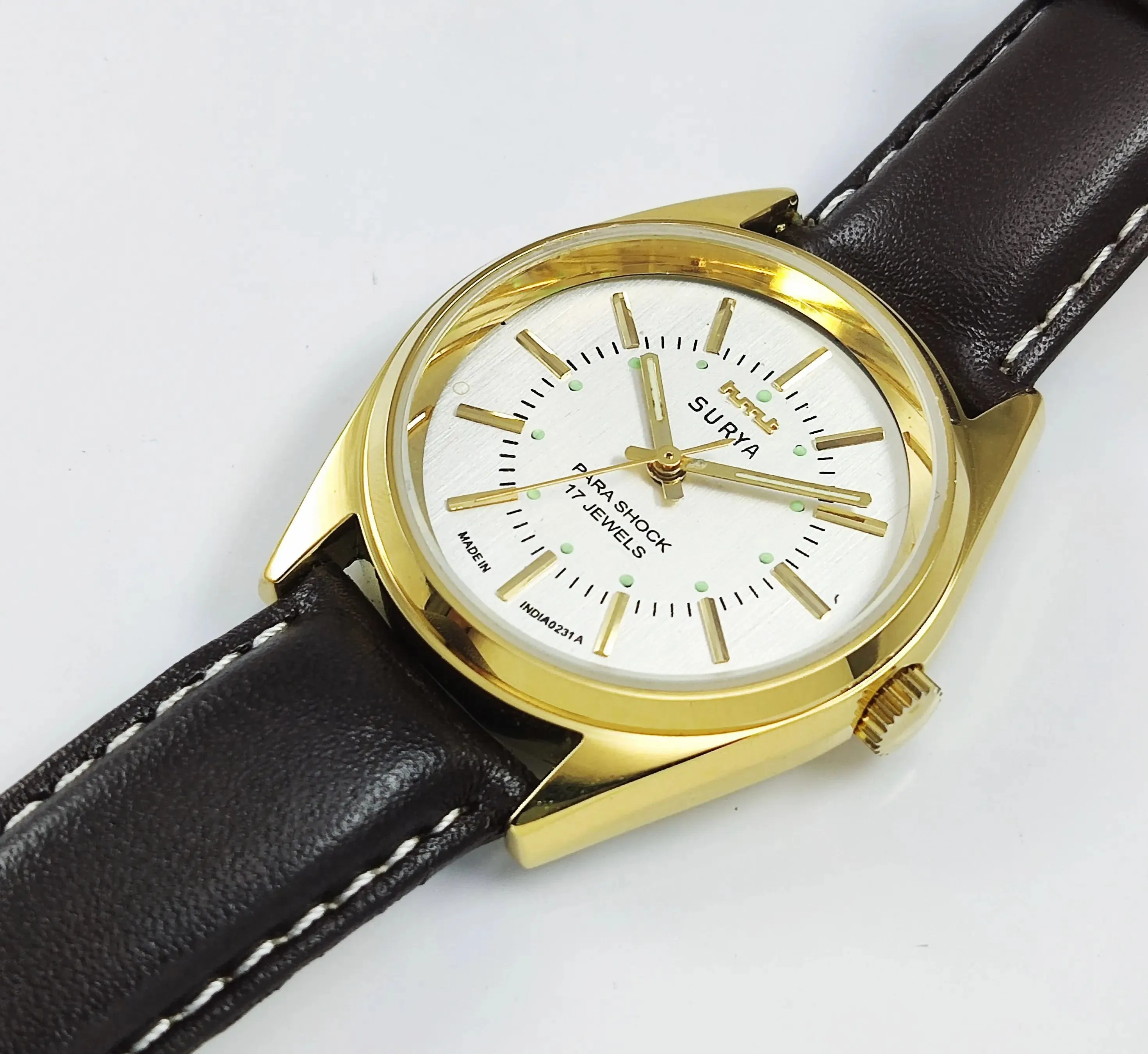 HMT Surya Para Shock 17 Jewels Silver Dial Transparent Back Mechanical Hand winding Men's Wrist Watch