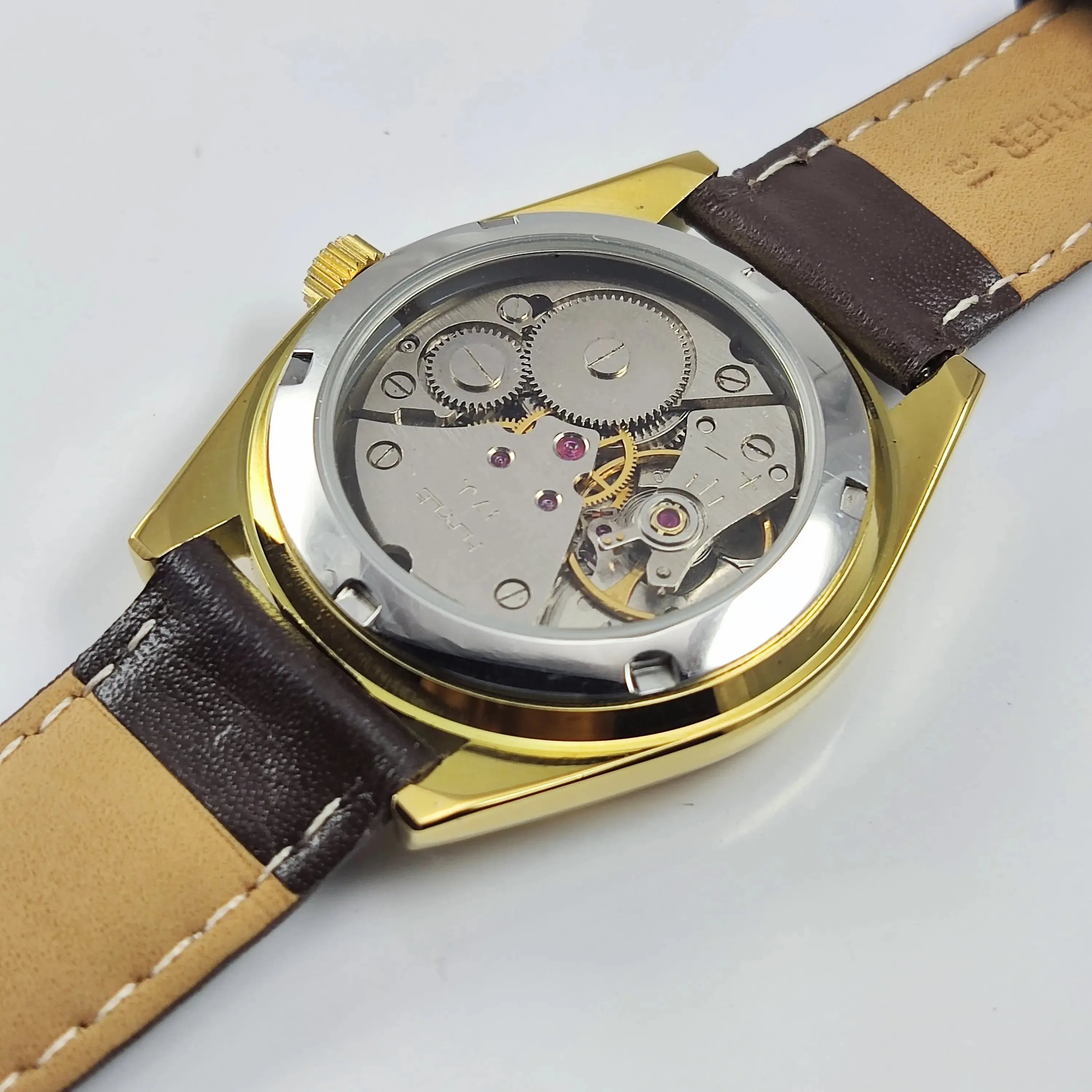 HMT Surya Para Shock 17 Jewels Silver Dial Transparent Back Mechanical Hand winding Men's Wrist Watch