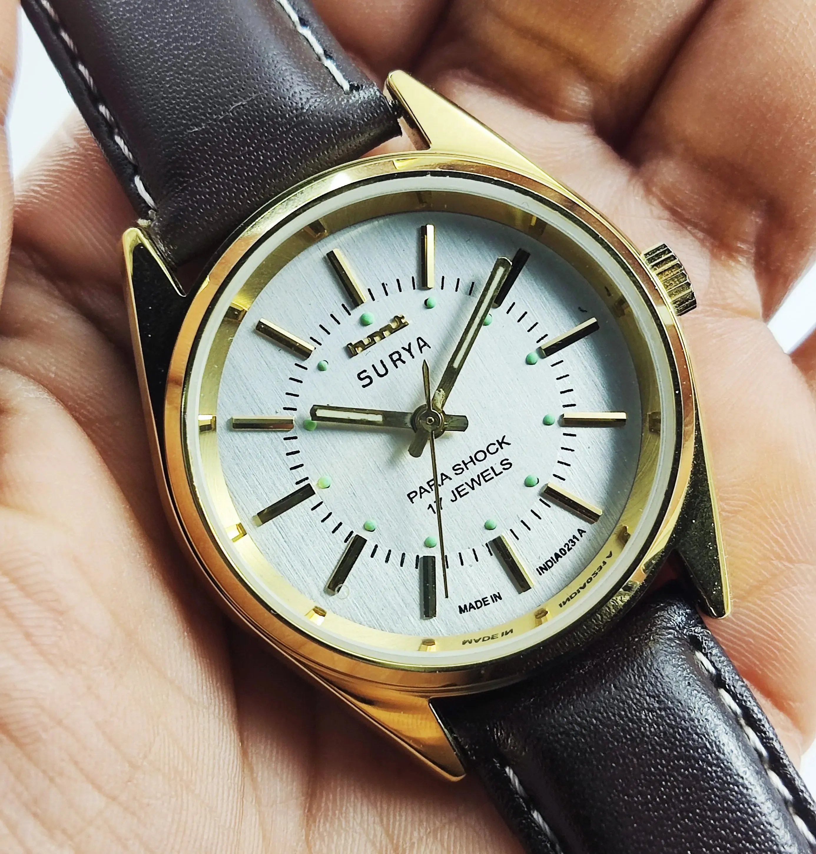 HMT Surya Para Shock 17 Jewels Silver Dial Transparent Back Mechanical Hand winding Men's Wrist Watch
