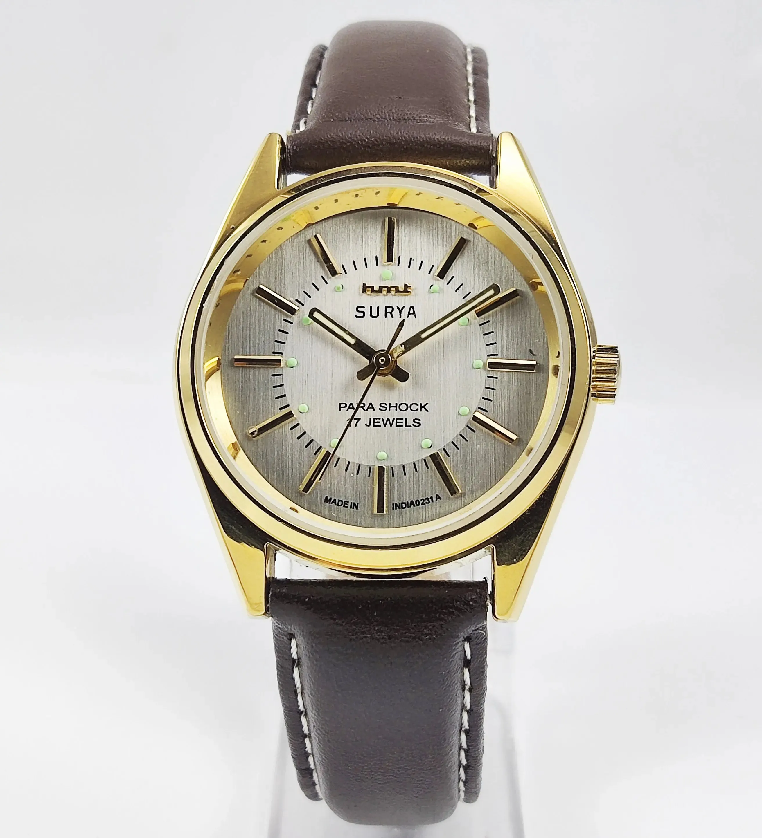 HMT Surya Para Shock 17 Jewels Silver Dial Transparent Back Mechanical Hand winding Men's Wrist Watch