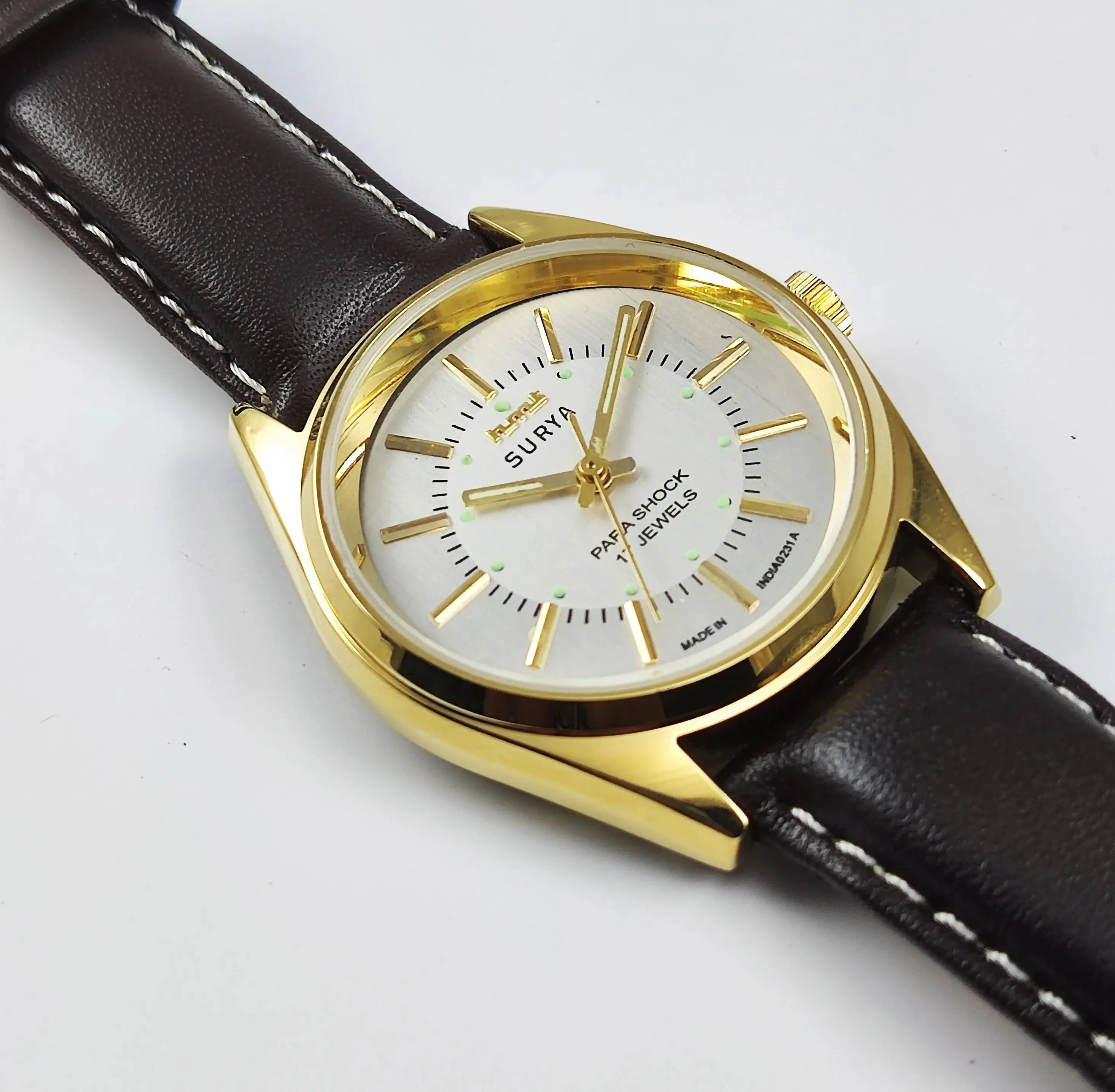 HMT Surya Para Shock 17 Jewels Silver Dial Transparent Back Mechanical Hand winding Men's Wrist Watch