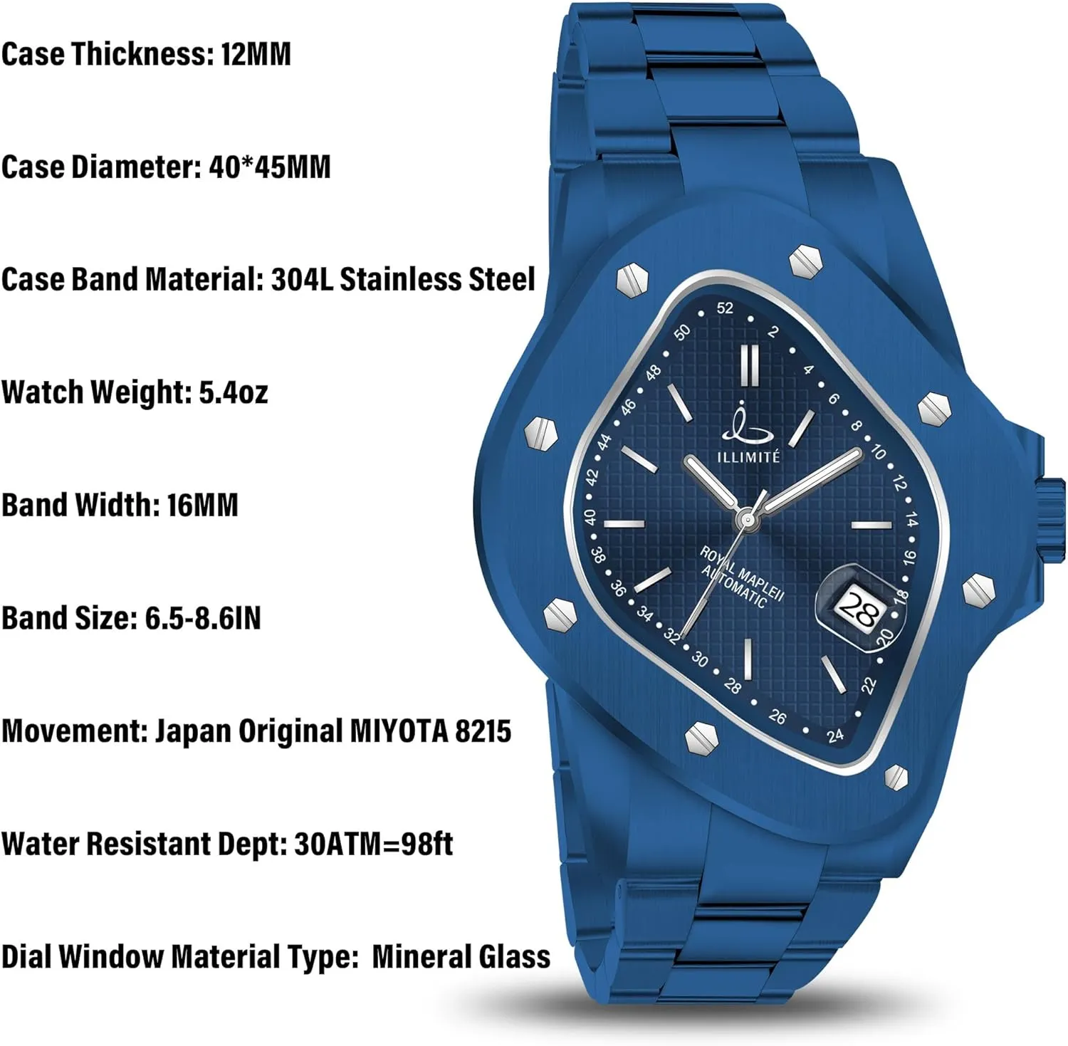 ILLIMITE Automatic Watches for Men Self-Winding Mechanical Movement Japanese Miyota 8215 Analog Luminous Fashion Wrist Watches Royal Maple