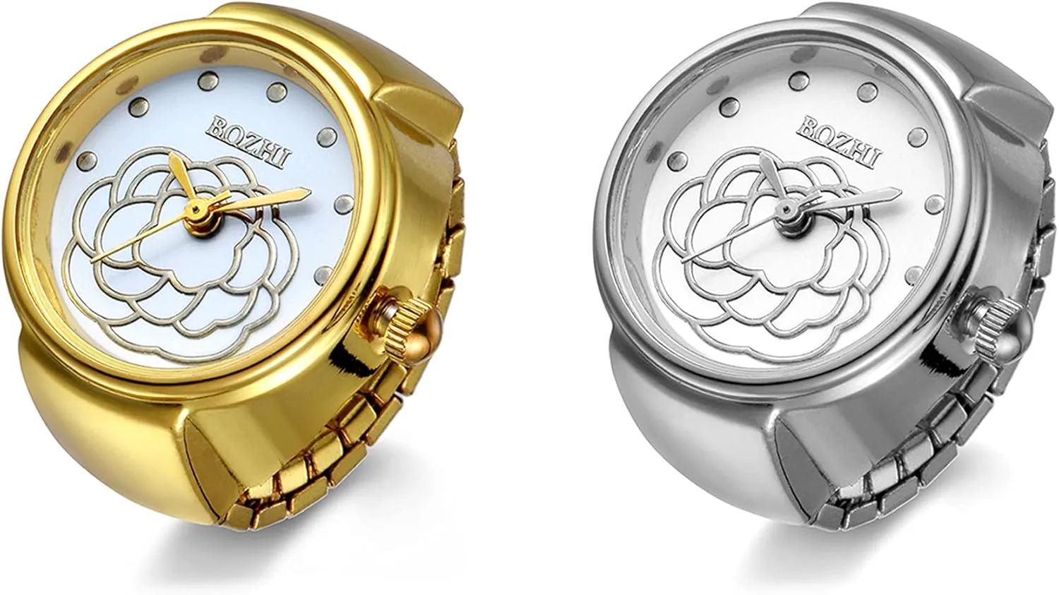 JewelryWe Women Men Finger Watch Round Analog Quartz Ring Watches, Adjustable Size,