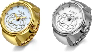 JewelryWe Women Men Finger Watch Round Analog Quartz Ring Watches, Adjustable Size,