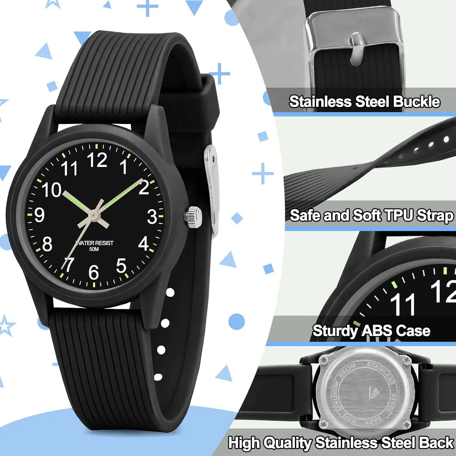 Kids Analog Watches for Girls Boys Watches with Soft Band Learning Time 50M Waterproof Children Watch Easy to Read for Ages 4-12 Kids Gift