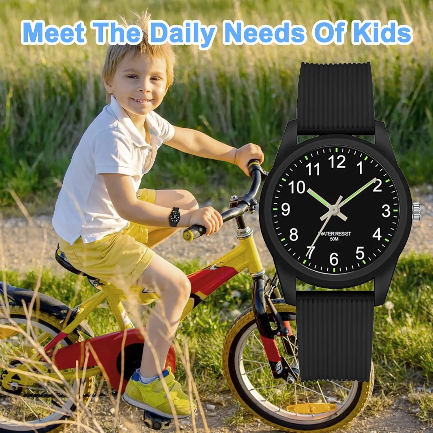 Kids Analog Watches for Girls Boys Watches with Soft Band Learning Time 50M Waterproof Children Watch Easy to Read for Ages 4-12 Kids Gift
