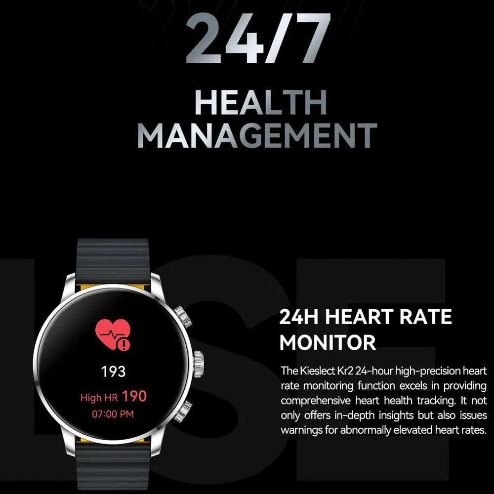 kieslect Kr2 Smart Watch Stainless Steel Case With Black x Yellow Strap & Extra Black Strap