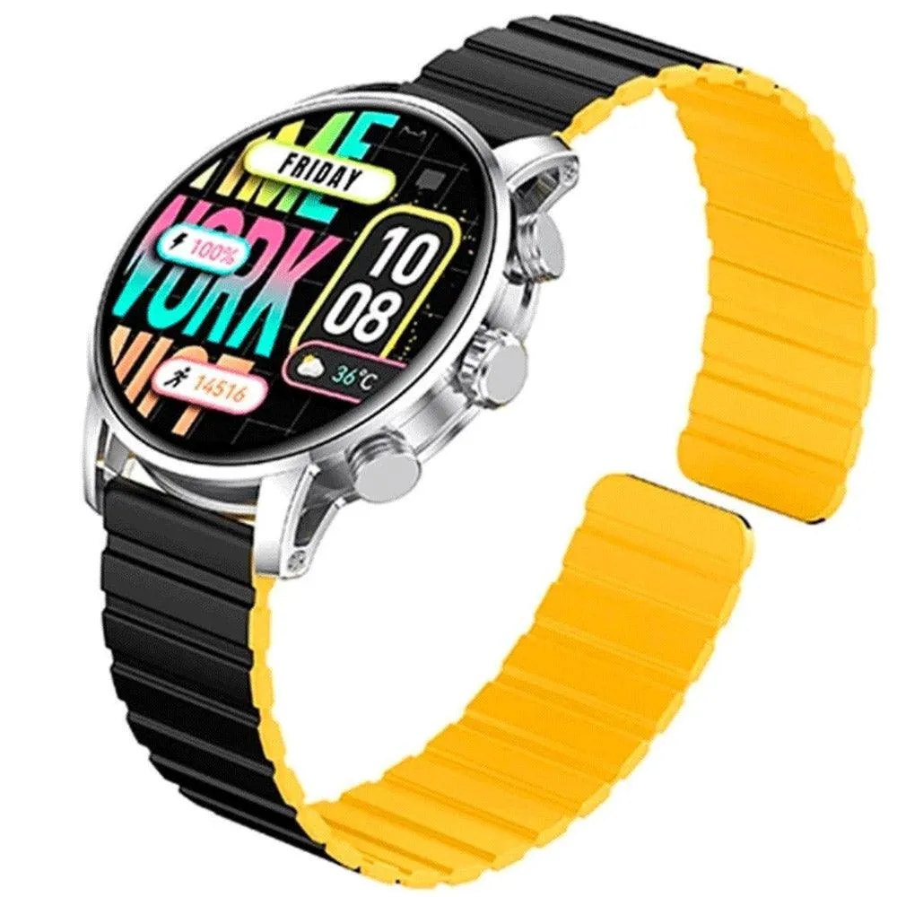 kieslect Kr2 Smart Watch Stainless Steel Case With Black x Yellow Strap & Extra Black Strap