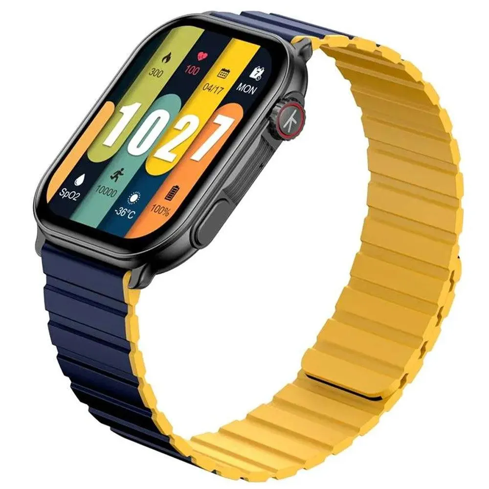 Kieslect Ks Pro Smart Watch Black Metal Case With Blue x Yellow Strap & Extra Black Strap