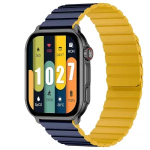 Kieslect Ks Pro Smart Watch Black Metal Case With Blue x Yellow Strap & Extra Black Strap