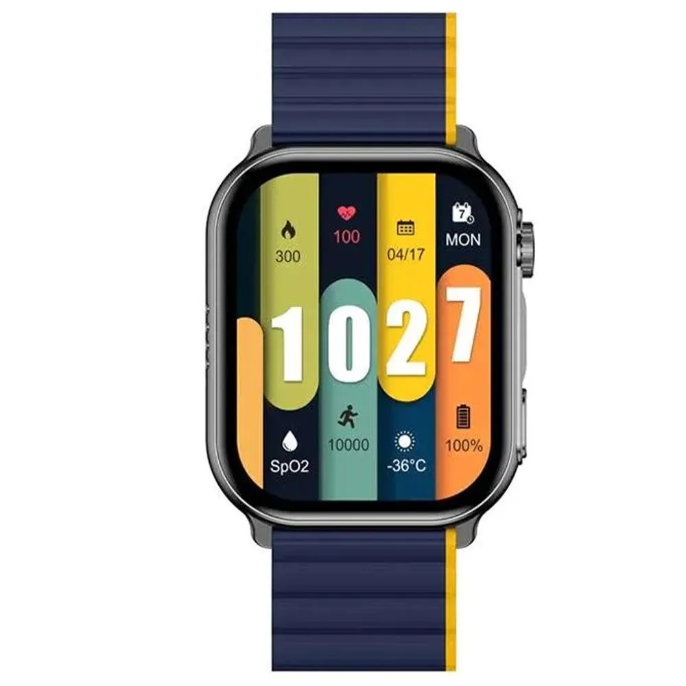Kieslect Ks Pro Smart Watch Black Metal Case With Blue x Yellow Strap & Extra Black Strap