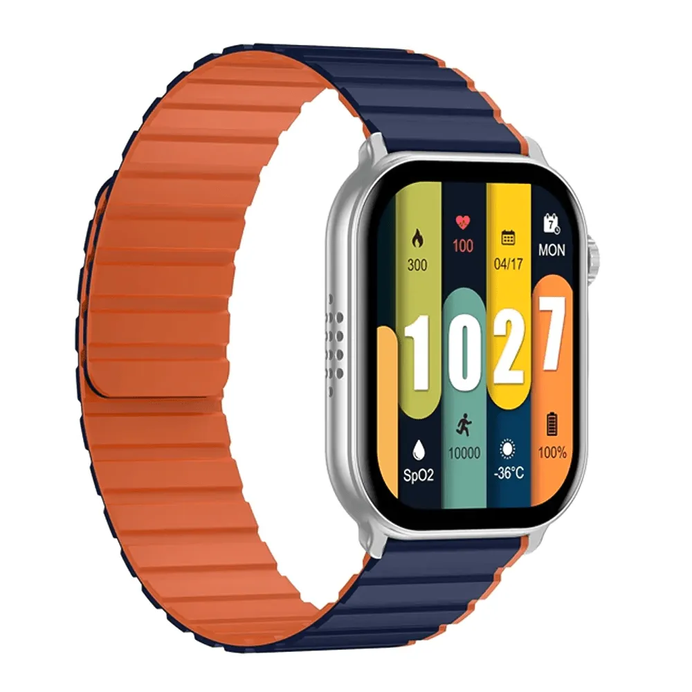 Kieslect Ks Pro Smart Watch Silver Metal Case With Blue x Orange Strap & Extra Black Strap
