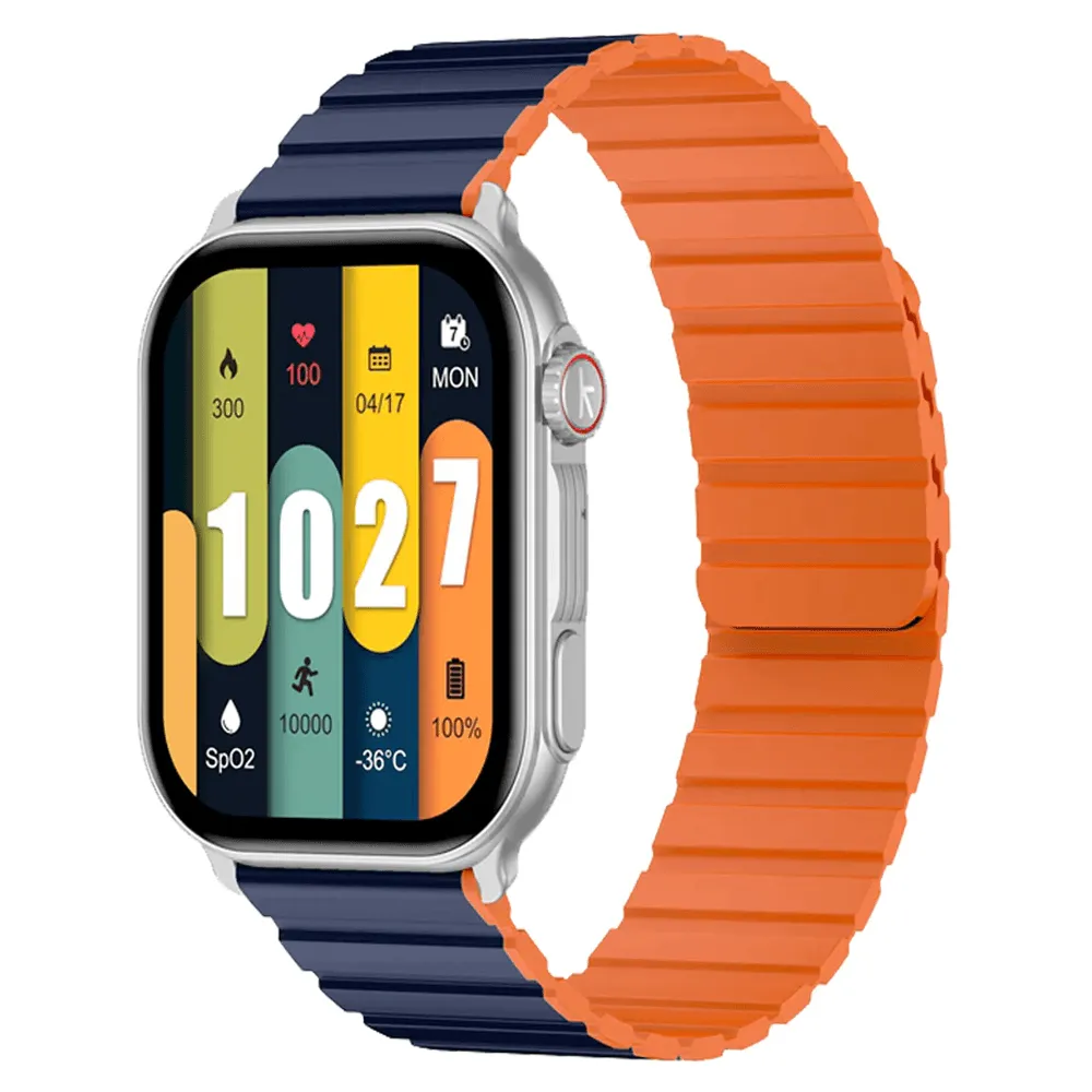 Kieslect Ks Pro Smart Watch Silver Metal Case With Blue x Orange Strap & Extra Black Strap