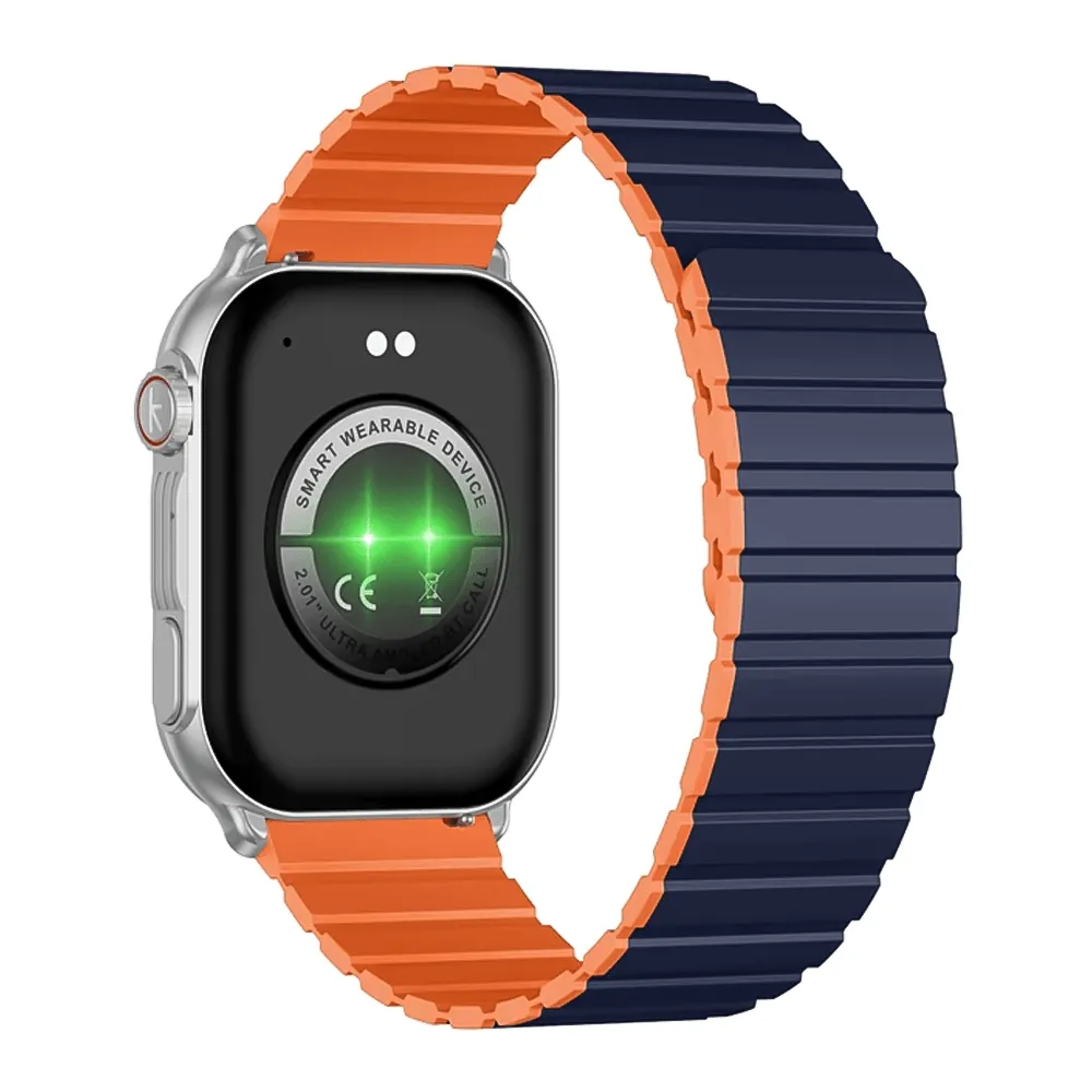Kieslect Ks Pro Smart Watch Silver Metal Case With Blue x Orange Strap & Extra Black Strap