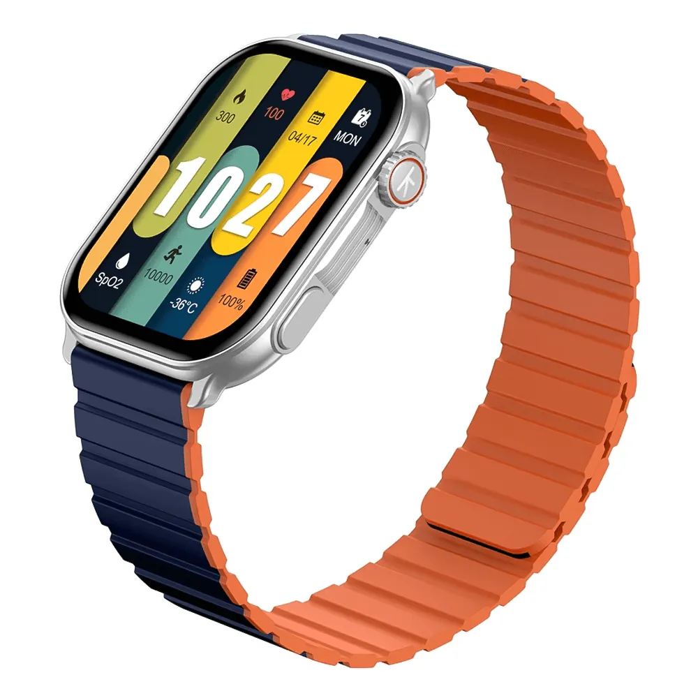 Kieslect Ks Pro Smart Watch Silver Metal Case With Blue x Orange Strap & Extra Black Strap