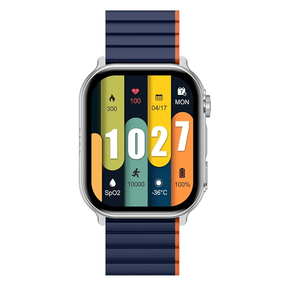 Kieslect Ks Pro Smart Watch Silver Metal Case With Blue x Orange Strap & Extra Black Strap