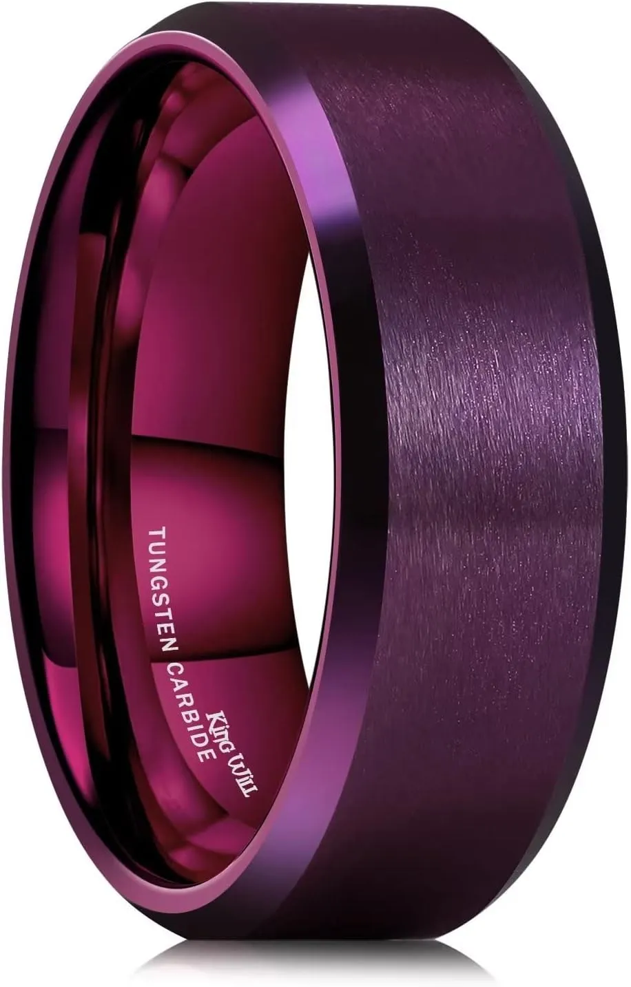 King Will Basic Unisex Silver/Black/Blue/Rose Gold/Gold/Purple Tungsten Carbide Matte Polished Finish Wedding Beveled Edge Engagement Band Ring for Men Women