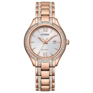 Ladies' Citizen Eco-Drive Silhouette Crystal Rose Gold-Tone Bracelet Watch | 30mm | FE1233-52A