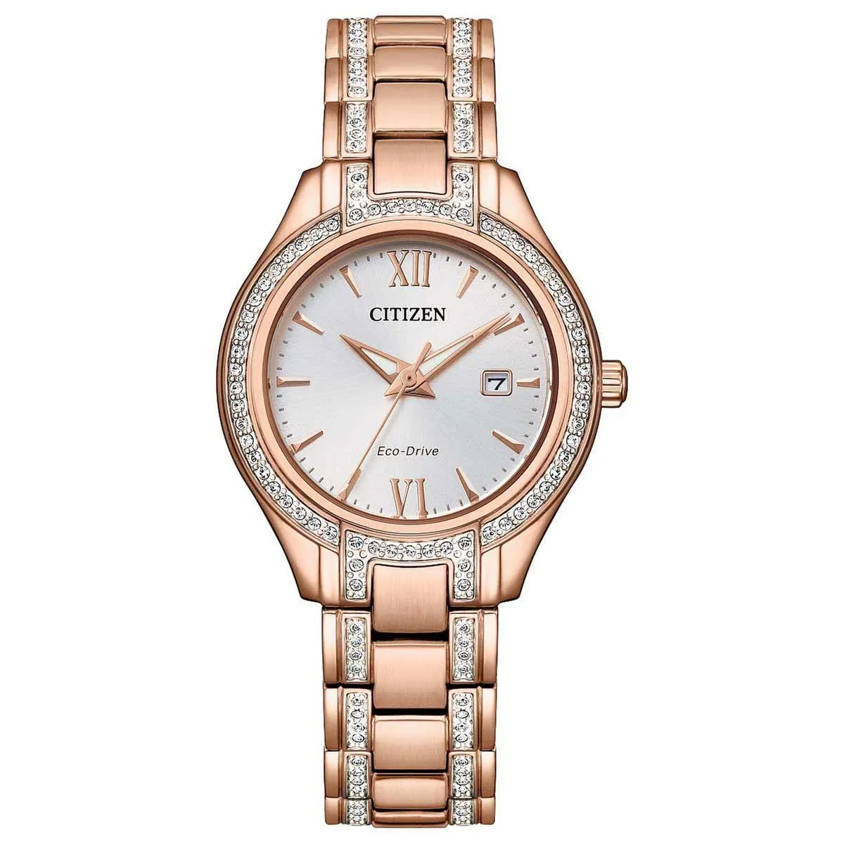 Ladies' Citizen Eco-Drive Silhouette Crystal Rose Gold-Tone Bracelet Watch | 30mm | FE1233-52A
