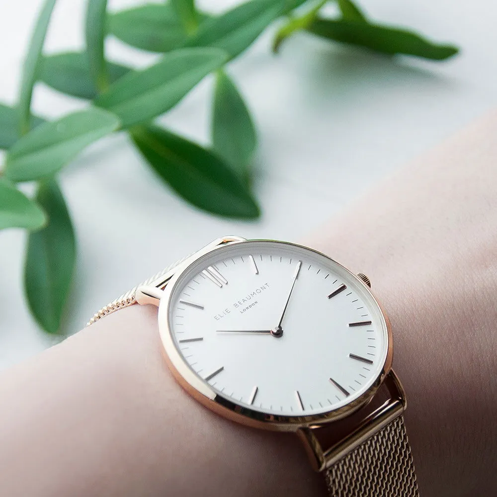Ladies Engraved Watch In Rose Gold - Round