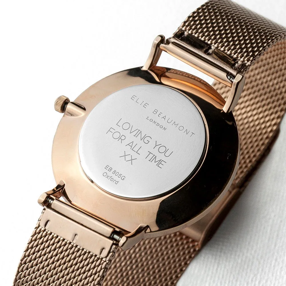 Ladies Engraved Watch In Rose Gold - Round
