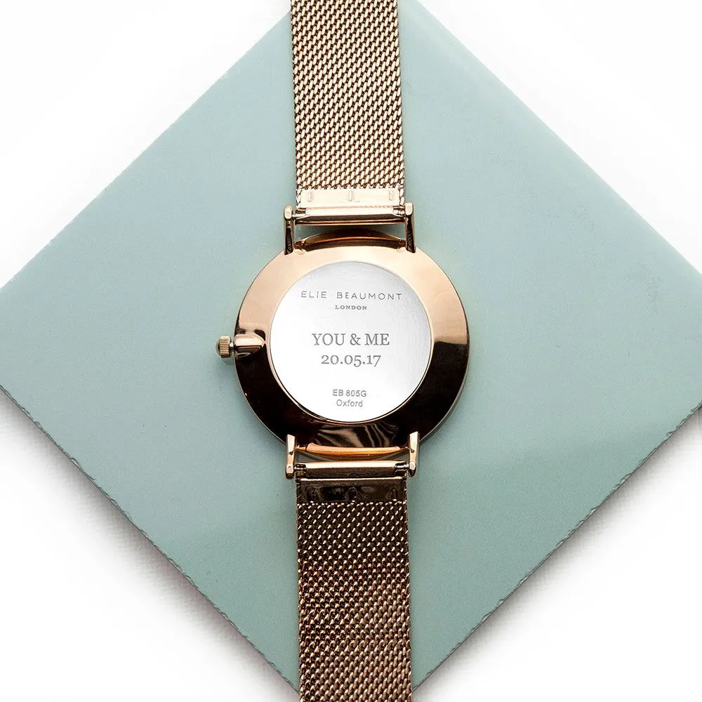 Ladies Engraved Watch In Rose Gold - Round