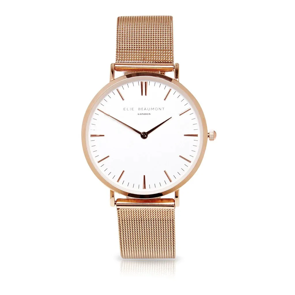 Ladies Engraved Watch In Rose Gold - Round