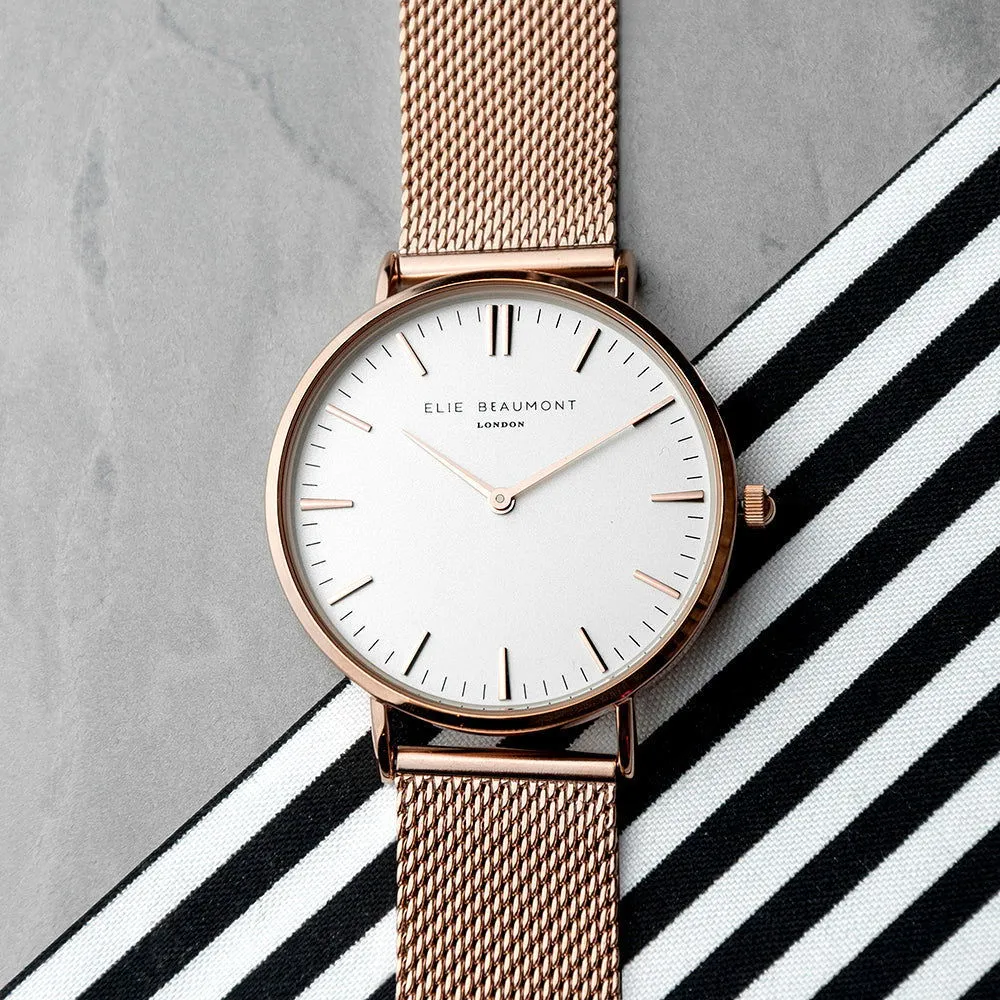 Ladies Engraved Watch In Rose Gold - Round