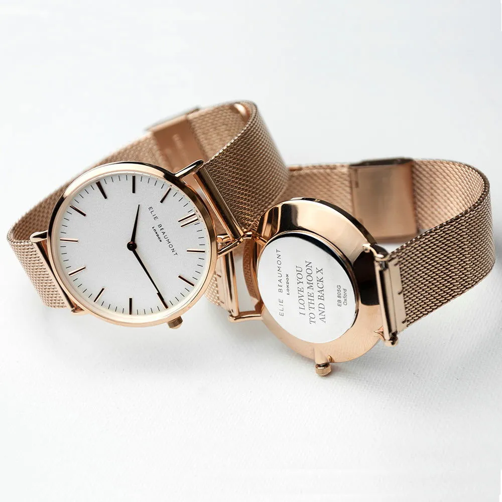 Ladies Engraved Watch In Rose Gold - Round