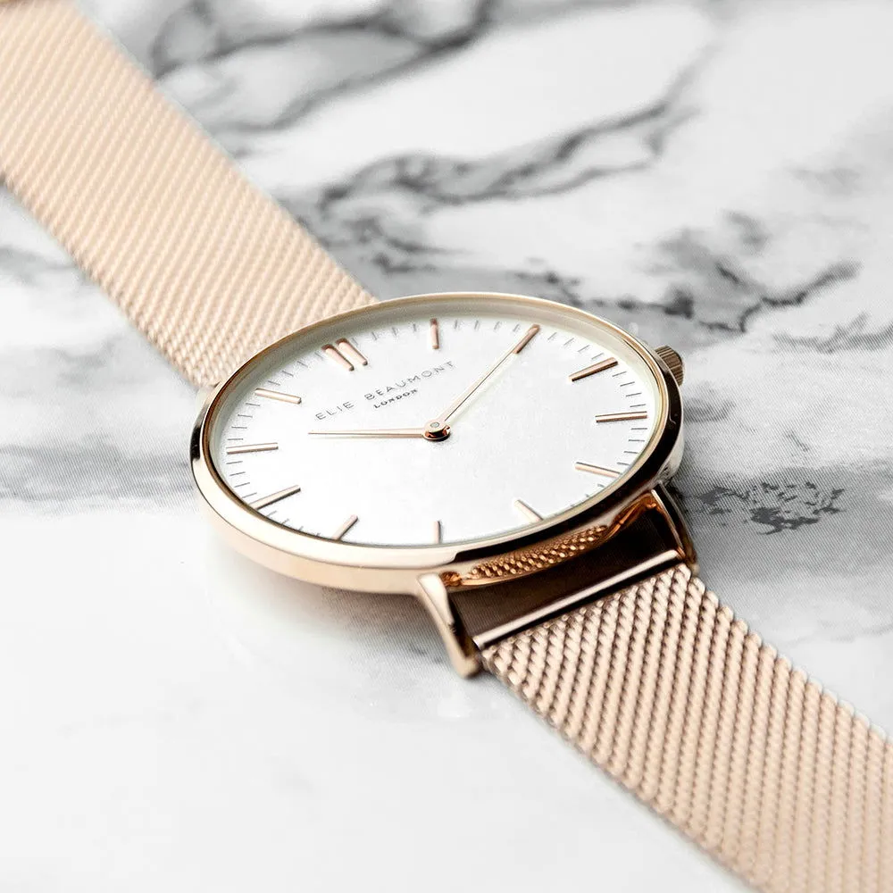 Ladies Engraved Watch In Rose Gold - Round