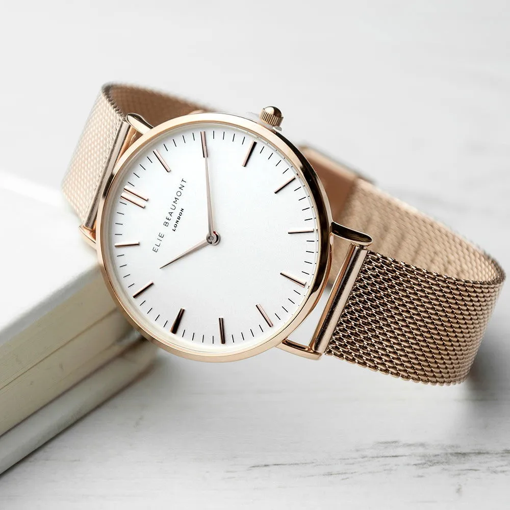 Ladies Engraved Watch In Rose Gold - Round