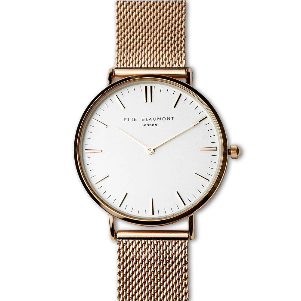 Ladies Engraved Watch In Rose Gold - Round