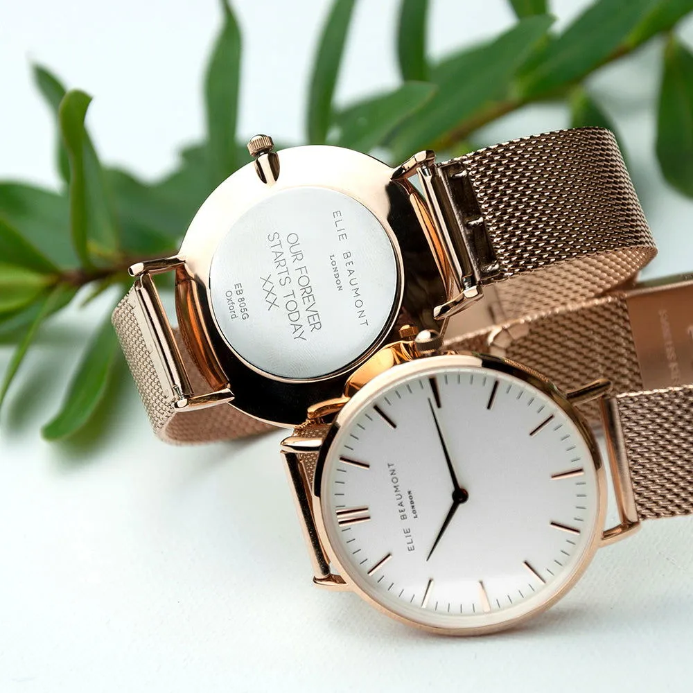 Ladies Engraved Watch In Rose Gold - Round