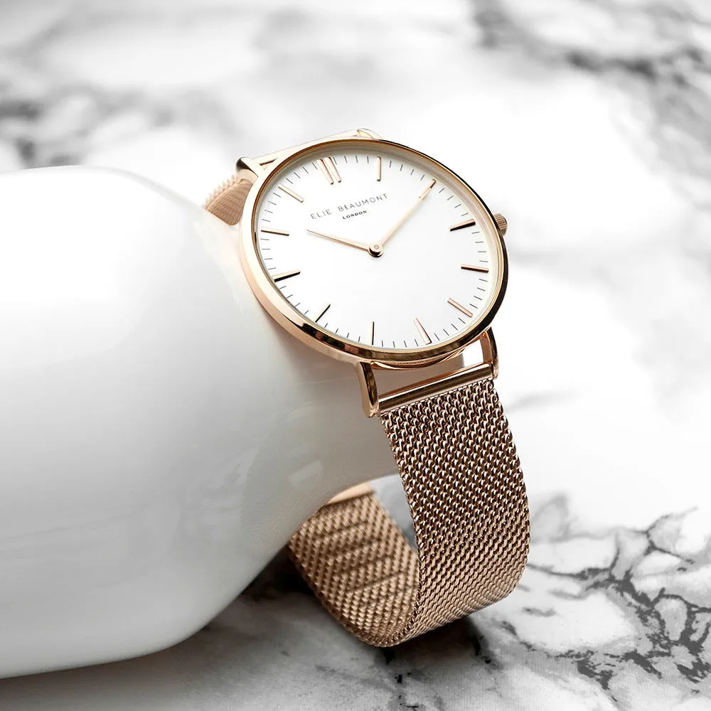 Ladies Engraved Watch In Rose Gold - Round
