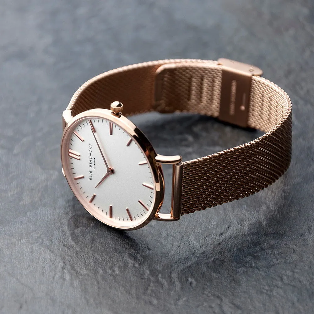 Ladies Engraved Watch In Rose Gold - Round