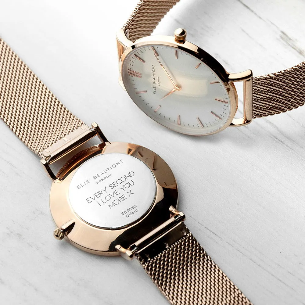 Ladies Engraved Watch In Rose Gold - Round