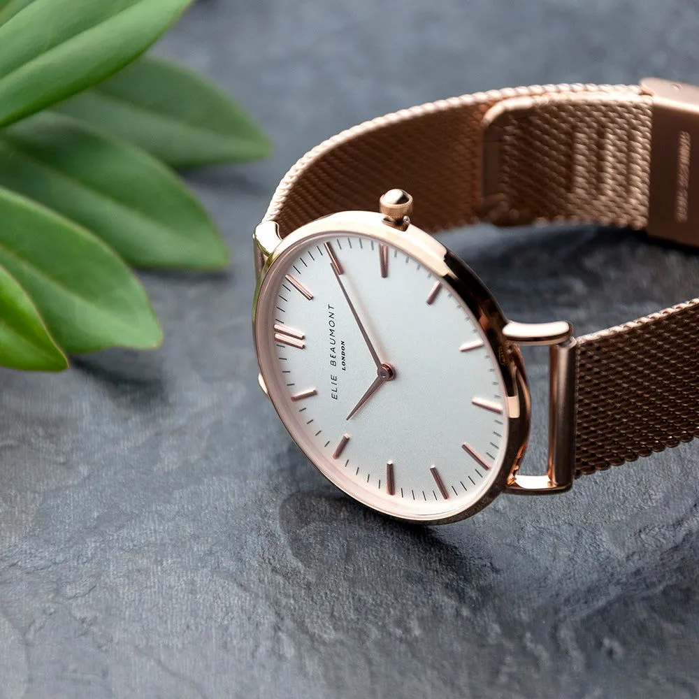 Ladies Engraved Watch In Rose Gold - Round