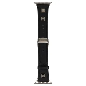 LEATHER HYBRID BAND SILVER STUDS for Apple Watch / BLACK