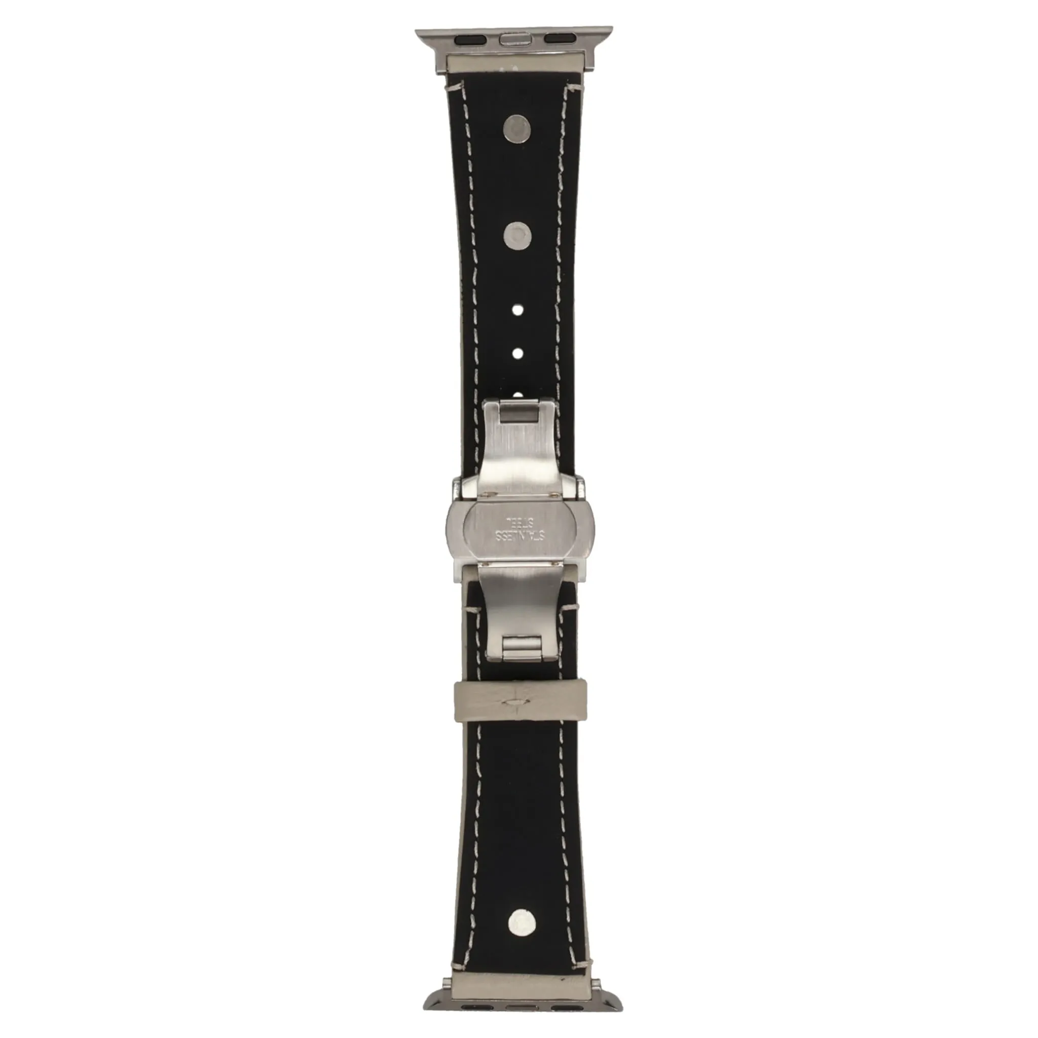 LEATHER HYBRID BAND SILVER STUDS for Apple Watch / WHITE BEIGE