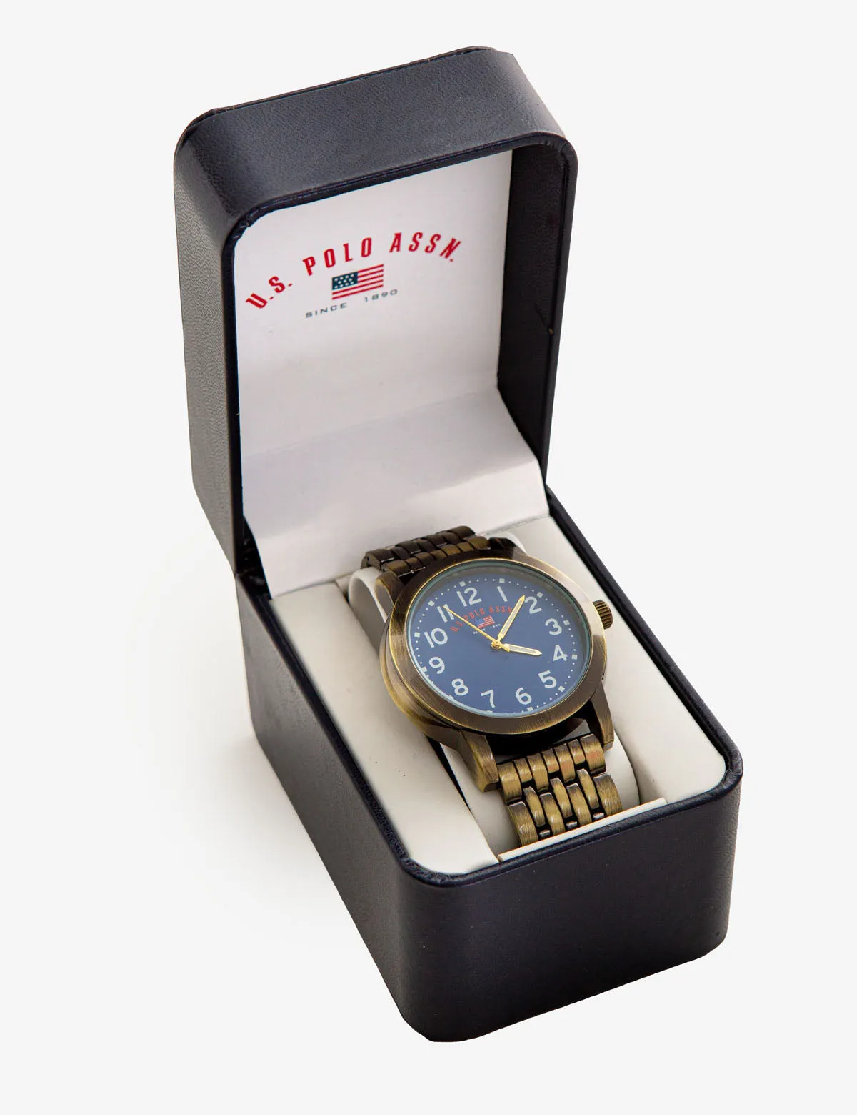 MEN'S ANTIQUE BRASS PLATED WATCH WITH BLUE DIAL
