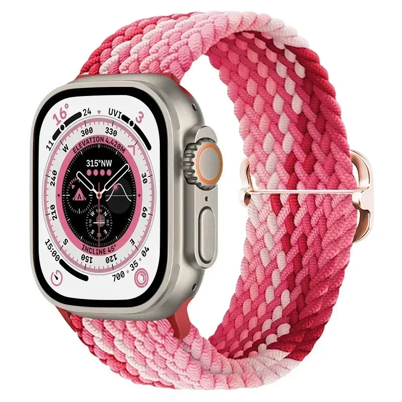 Nylon Strap for Apple Watch Ultra 2 Band 49mm 40mm 44mm 41mm S10 46mm Elastic Braided Loop Bracelet IWatch Series 9 8 7 6 SE 5 4