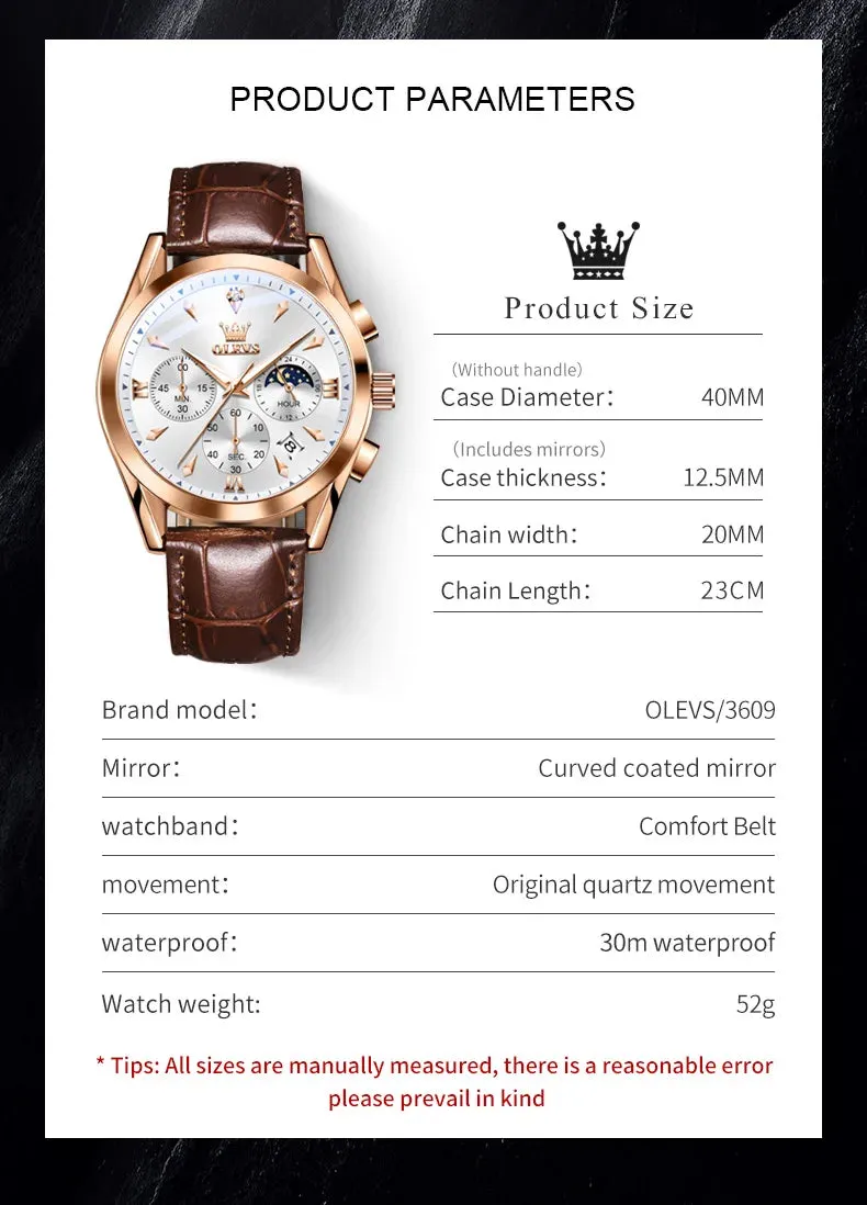 OLEVS 3609 Men's Watch High Quality Multi functional Waterproof Luminescent Quartz Watch Luxury Brand Men's Watch Montre Homme