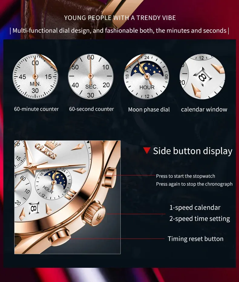 OLEVS 3609 Men's Watch High Quality Multi functional Waterproof Luminescent Quartz Watch Luxury Brand Men's Watch Montre Homme