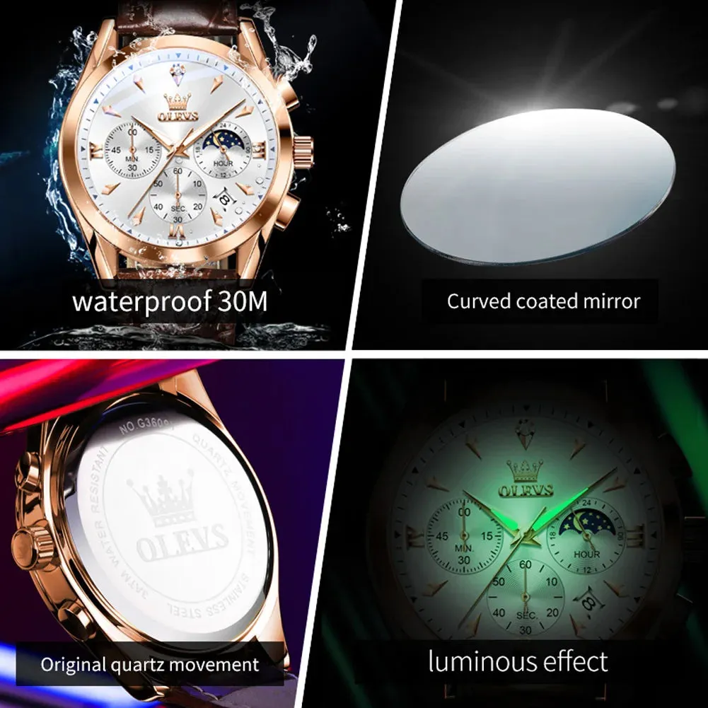 OLEVS 3609 Men's Watch High Quality Multi functional Waterproof Luminescent Quartz Watch Luxury Brand Men's Watch Montre Homme