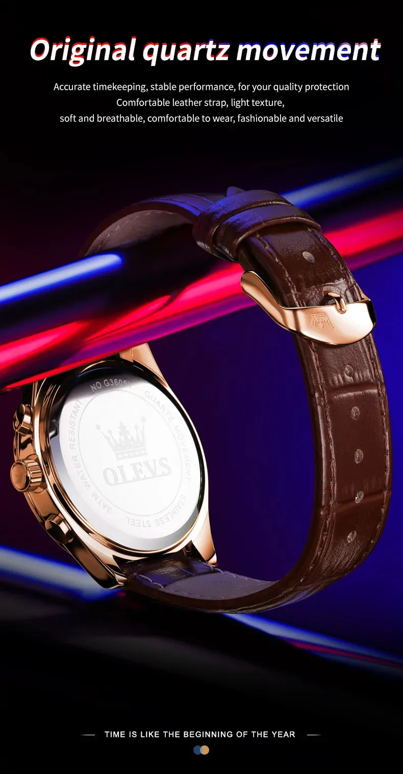 OLEVS 3609 Men's Watch High Quality Multi functional Waterproof Luminescent Quartz Watch Luxury Brand Men's Watch Montre Homme