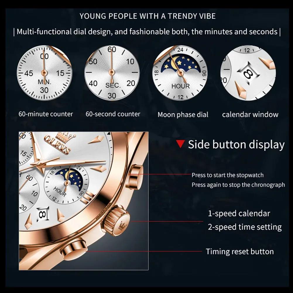 OLEVS 3609 Men's Watch High Quality Multi functional Waterproof Luminescent Quartz Watch Luxury Brand Men's Watch Montre Homme