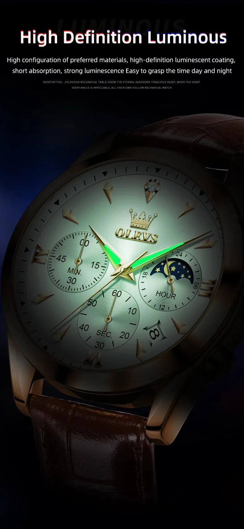 OLEVS 3609 Men's Watch High Quality Multi functional Waterproof Luminescent Quartz Watch Luxury Brand Men's Watch Montre Homme