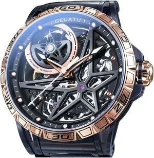 OLEVS Men Watches Automatic Mechanical Skeleton Luxury Big Face Waterproof 50M Luminous Watches for Men Gift Rose Gold Black Silver